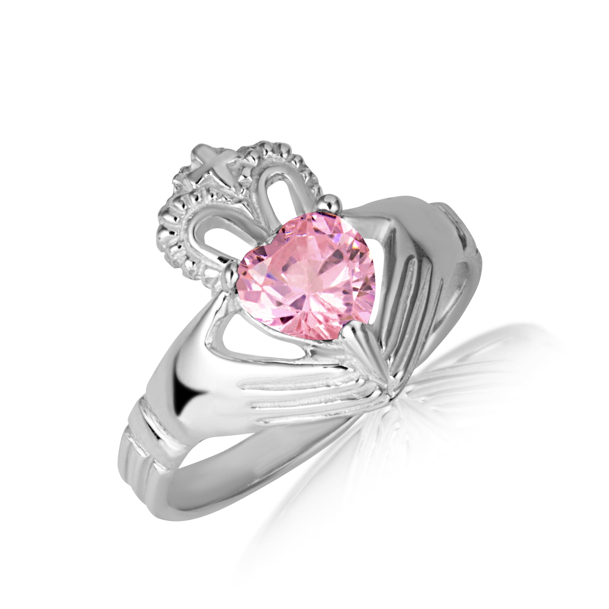 Sterling Silver Women's Elegant Claddagh Birthstone Heart Shape Ring, view 10