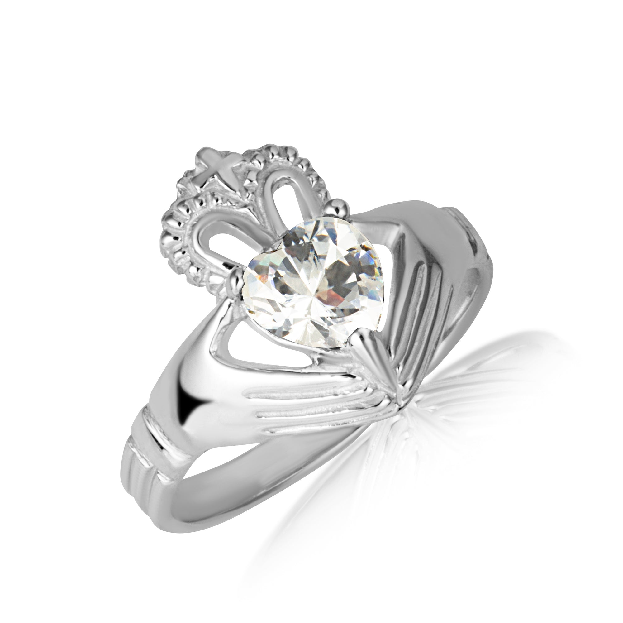 Sterling Silver Women's Elegant Claddagh Birthstone Heart Shape Ring, view 13