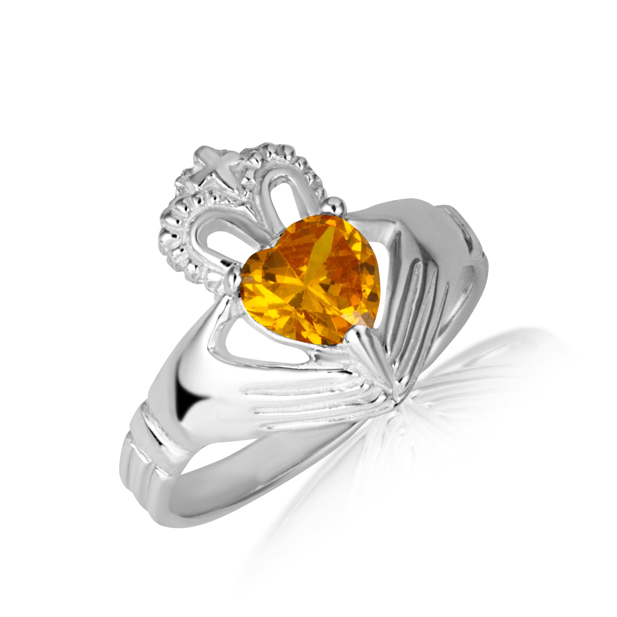 Sterling Silver Women's Elegant Claddagh Birthstone Heart Shape Ring, view 14