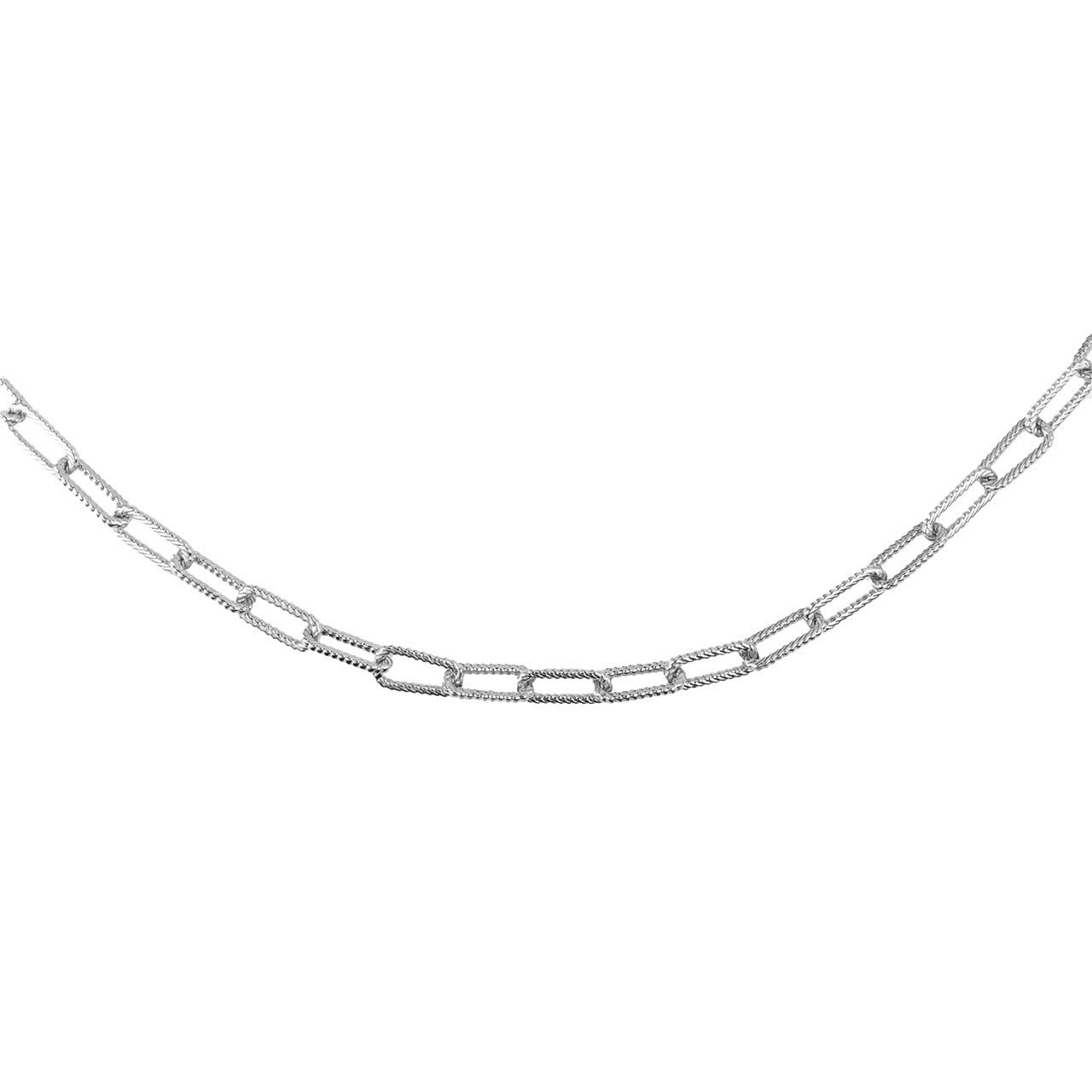 Sterling Silver Women's Textured Paperclip Chain Link Necklace (0.37", 0.15")