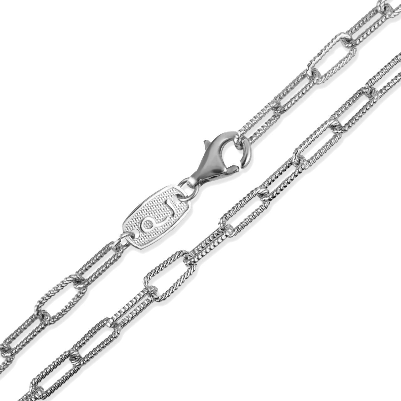 Sterling Silver Women's Textured Paperclip Chain Link Necklace (0.37", 0.15"), view 3