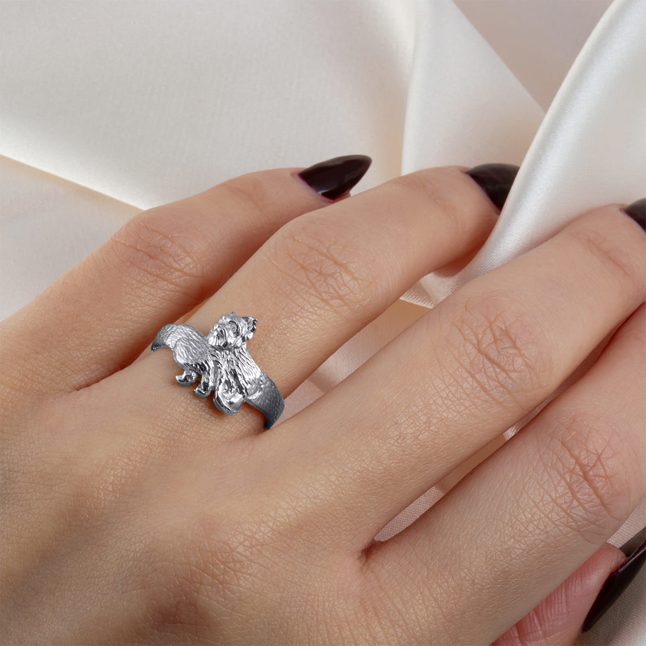 Sterling Silver Yorkshire Terrier Pet Dog Yorkie Band Ring, view 2