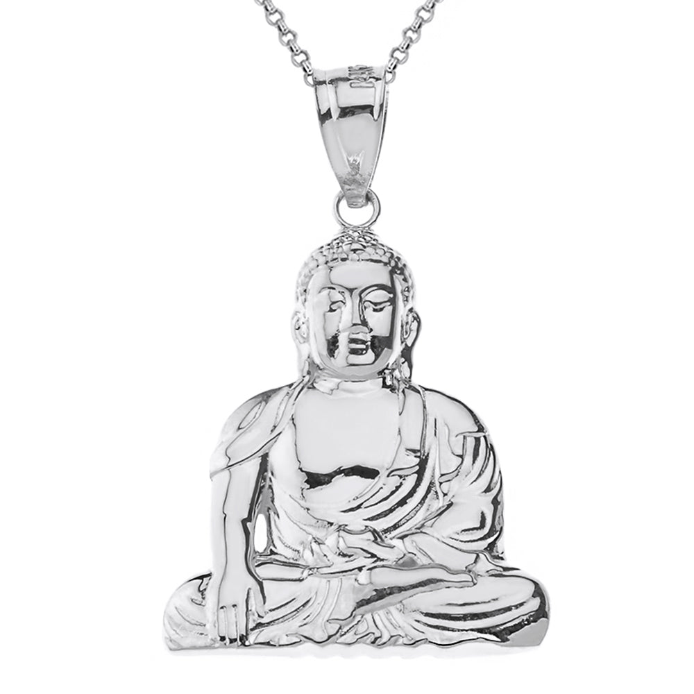 Sterling Silver Zen Buddhist Meditation Buddha M/L Pendant Necklace