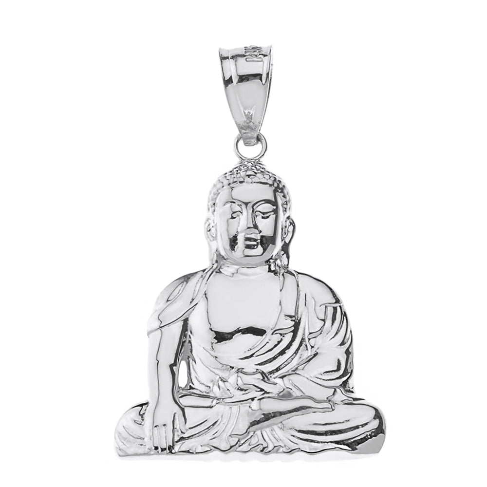 Sterling Silver Zen Buddhist Meditation Buddha M/L Pendant Necklace, view 2