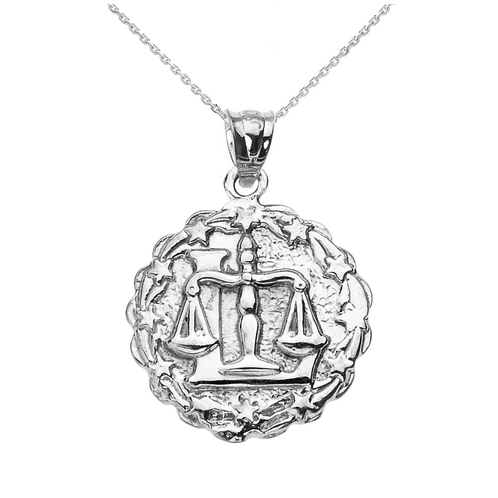 Sterling Silver Zodiac Sign Round Pendant Necklace