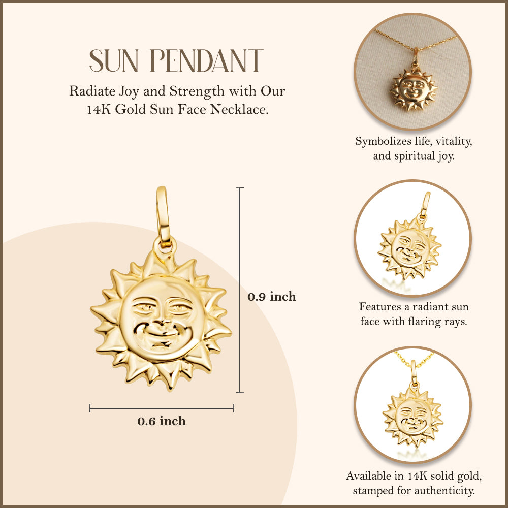 Sun Necklace in 14K Gold, view 3