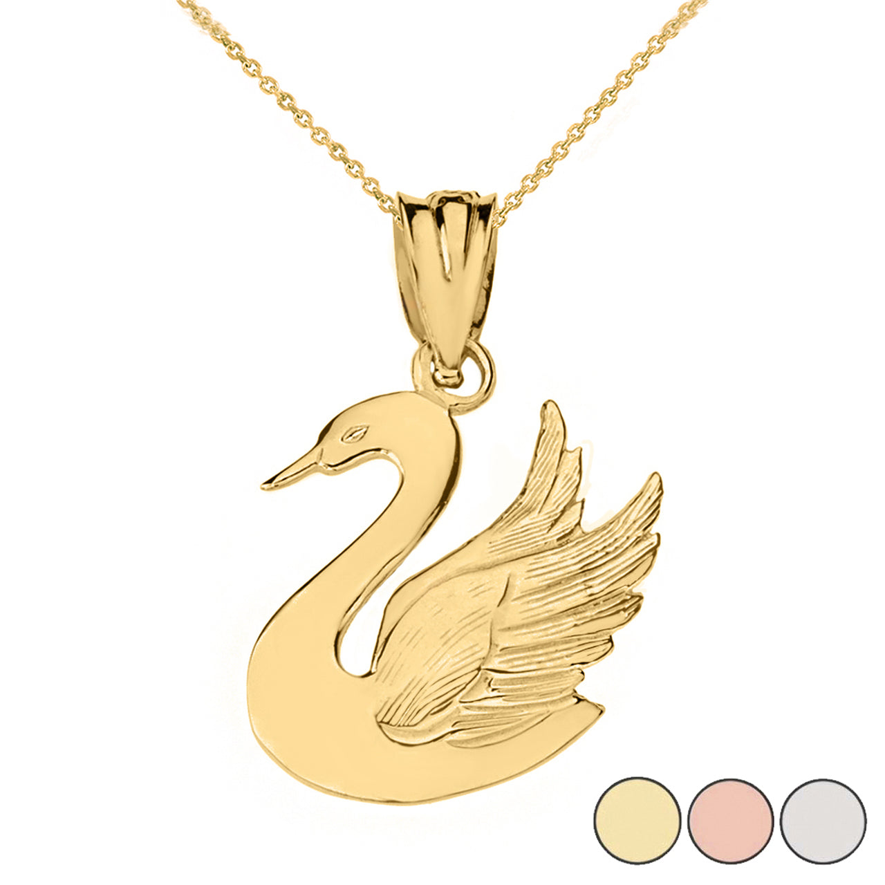 Swan Pendant Necklace in Solid Gold