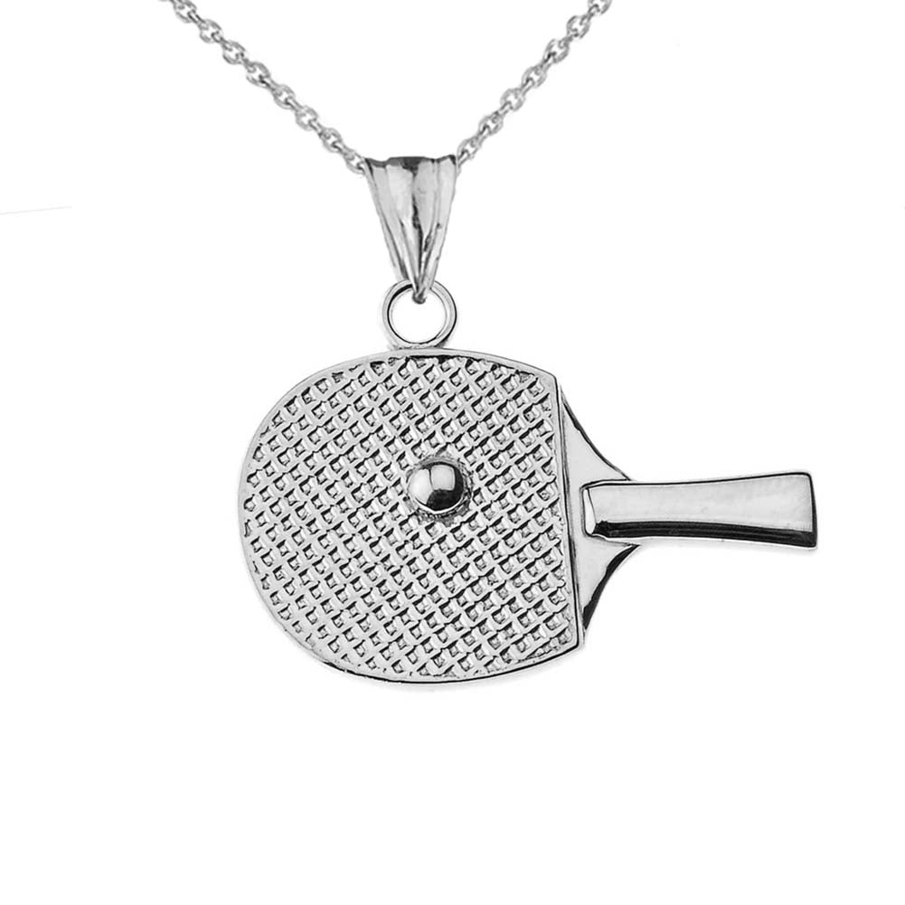 Table Tennis Racket Pendant Necklace in Sterling Silver