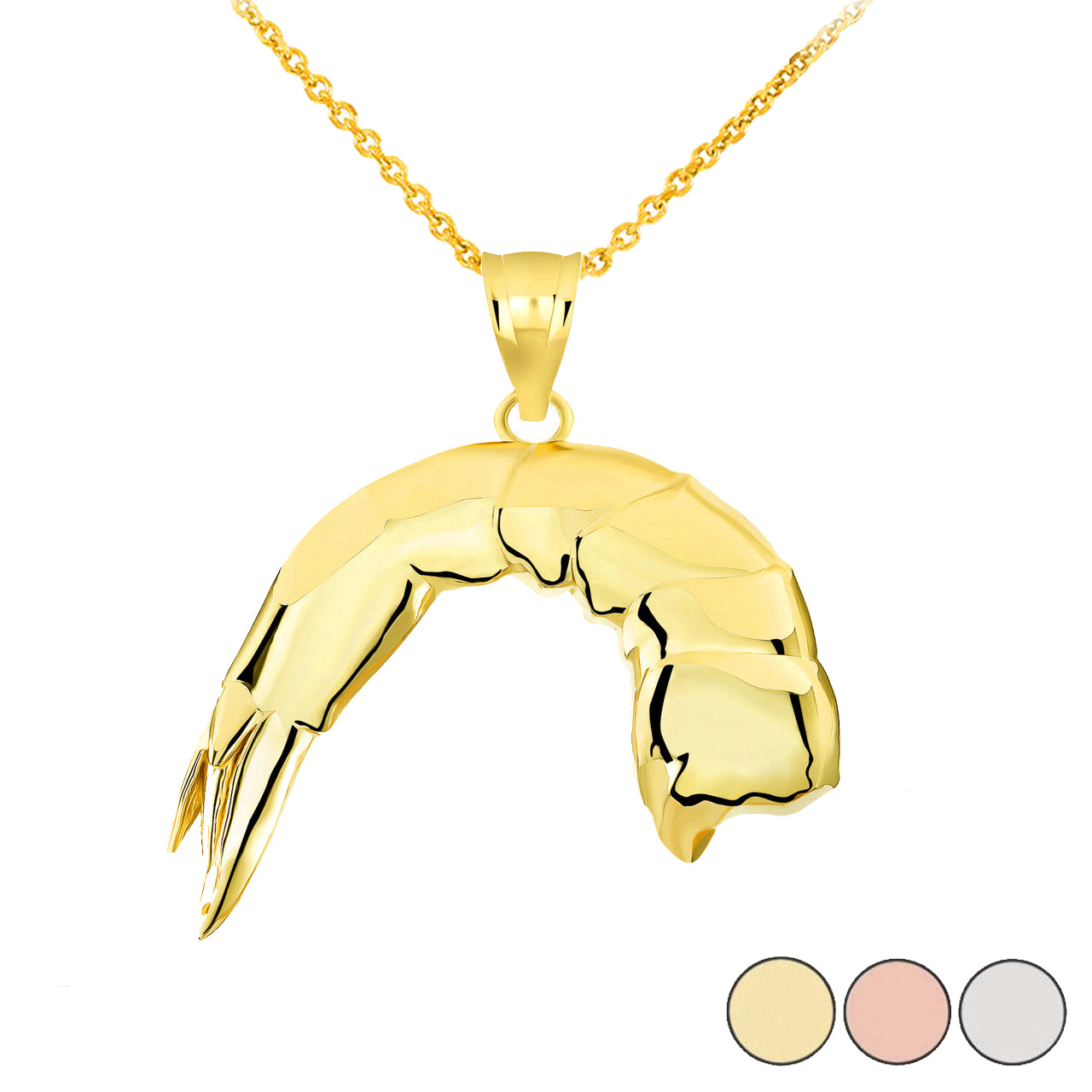 Tail On, Headless Shrimp Pendant Necklace in Gold