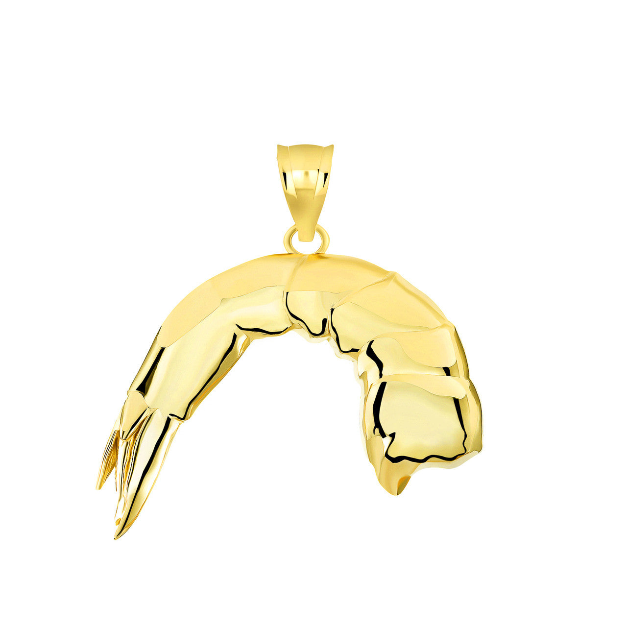 Tail On, Headless Shrimp Pendant Necklace in Gold, view 2