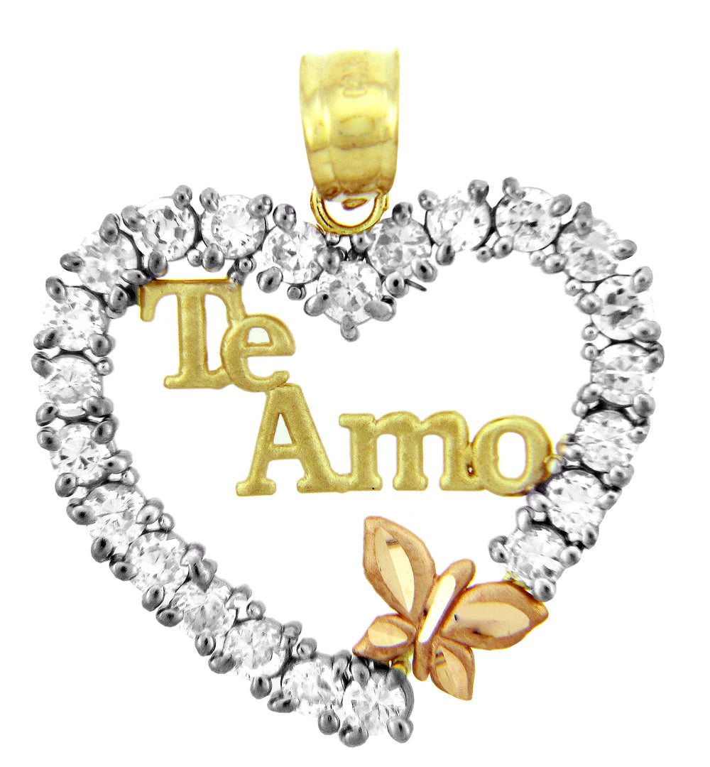 Te Amo Gold Pendant in Cubic Zirconia with Butterfly