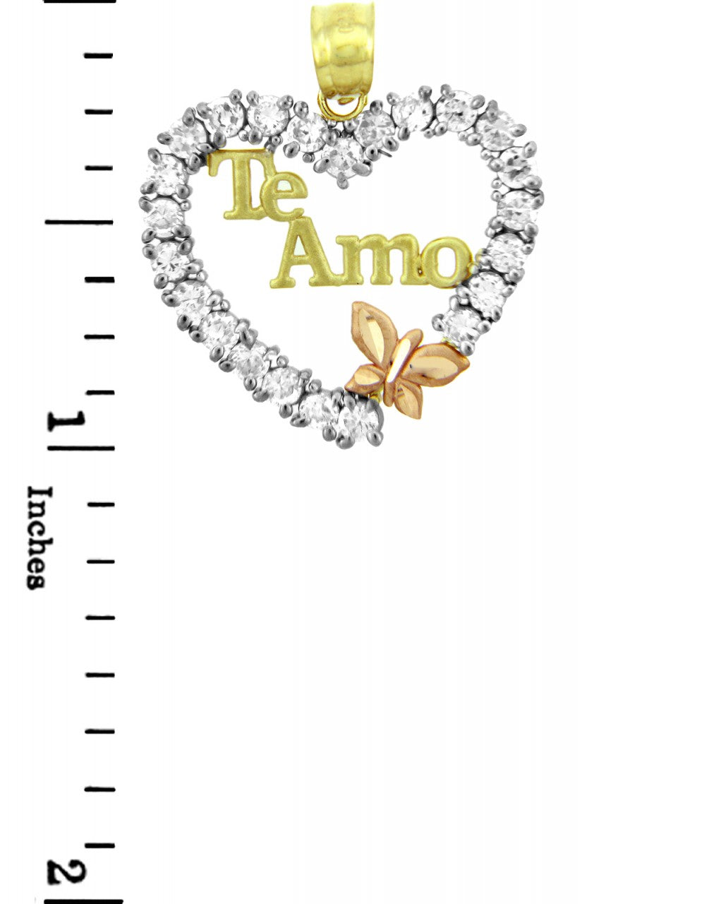 Te Amo Gold Pendant in Cubic Zirconia with Butterfly, view 2