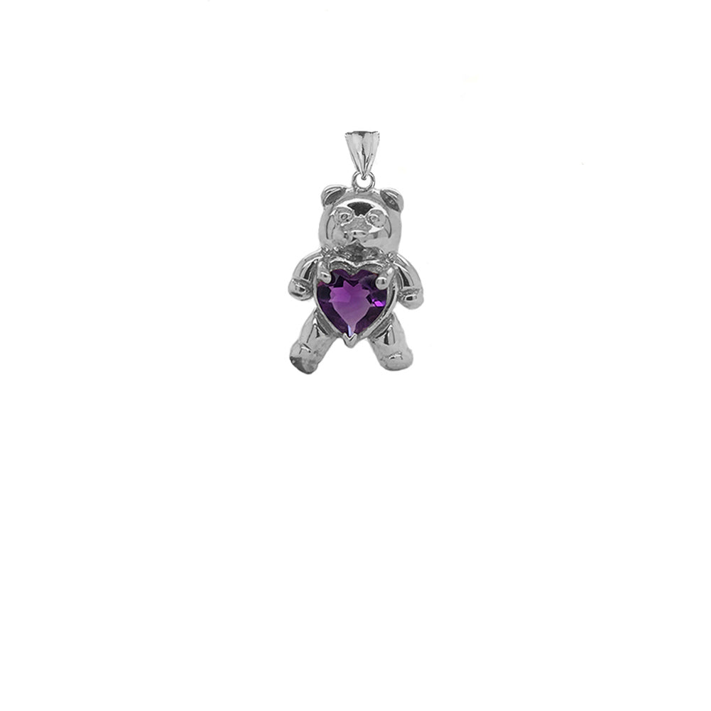 Teddy Bear Amethyst Heart Charm Pendant Necklace in Gold, view 7