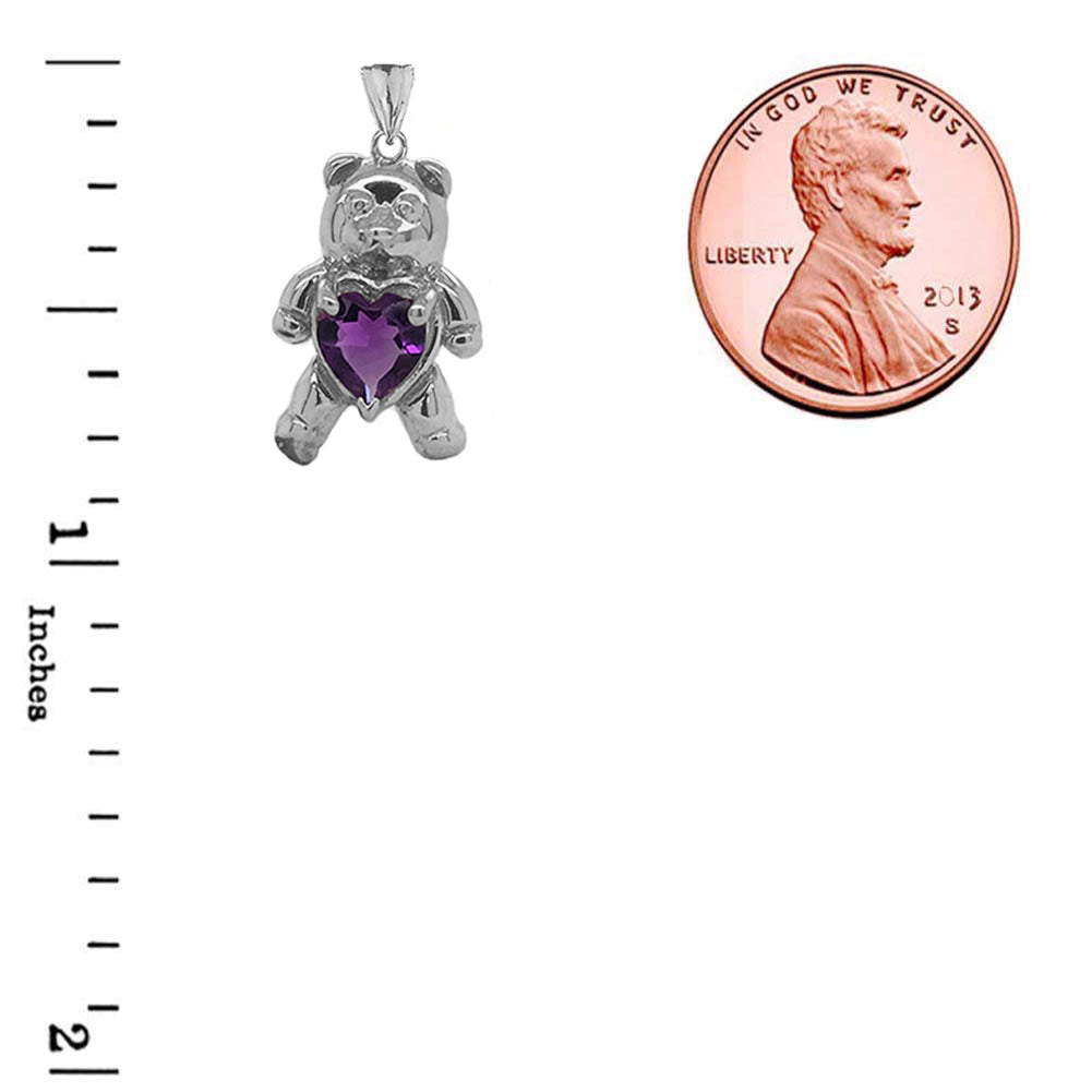Teddy Bear Amethyst Heart Charm Pendant Necklace in Gold, view 10