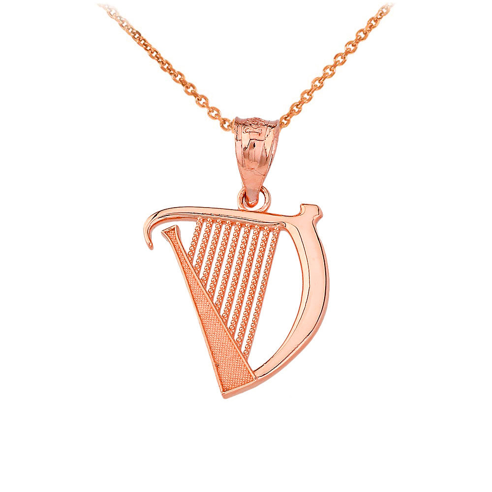 Textured Irish Harp Pendant Necklace in Gold, view 3