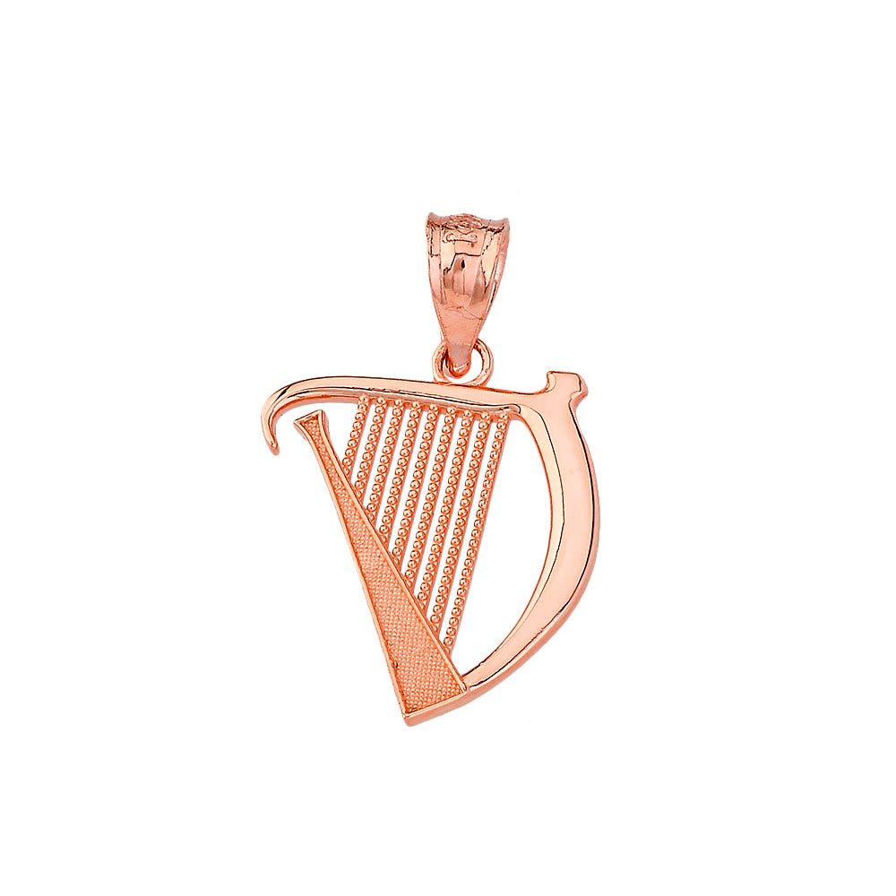 Textured Irish Harp Pendant Necklace in Gold, view 4