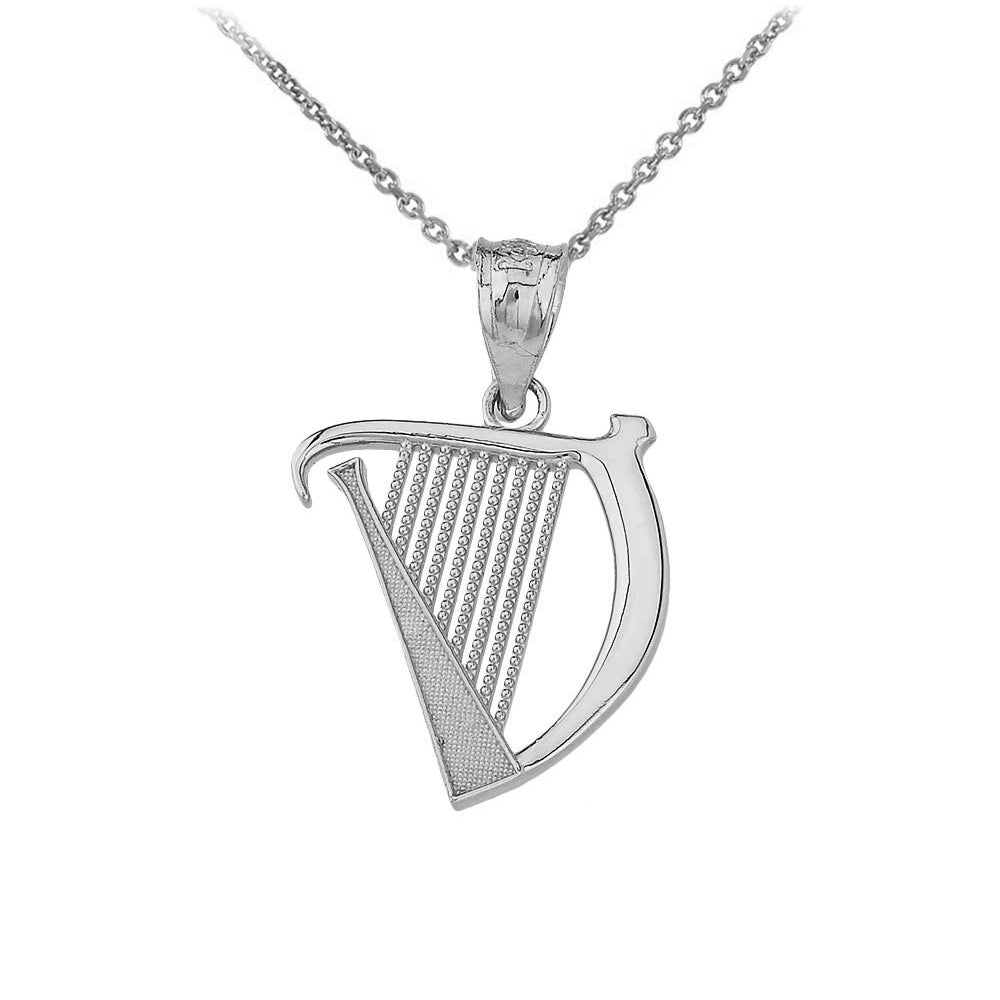 Textured Irish Harp Pendant Necklace in Gold, view 5