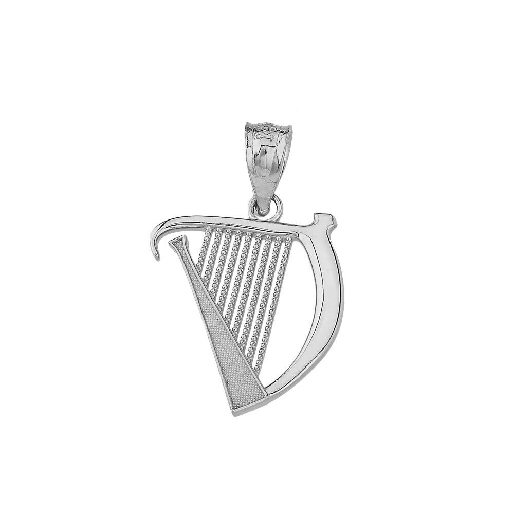 Textured Irish Harp Pendant Necklace in Gold, view 6