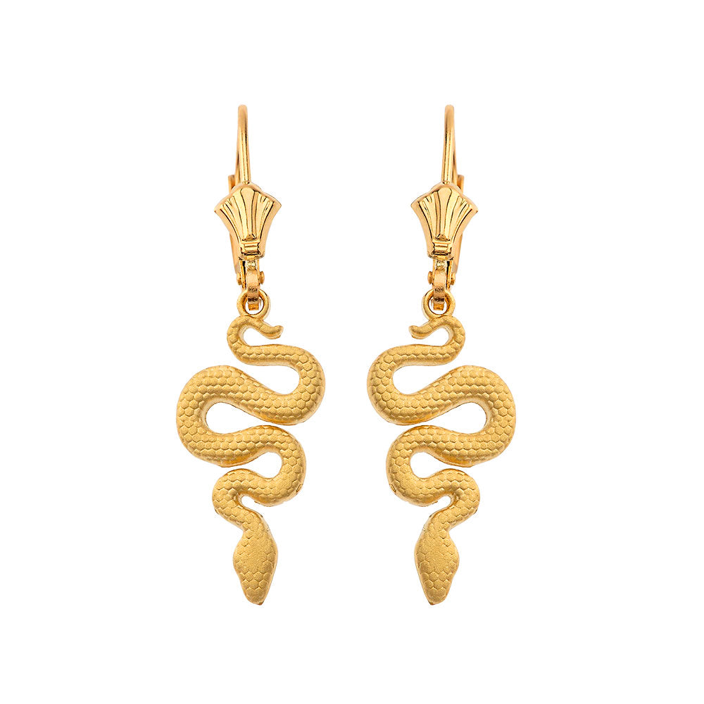 Textured Snake-Serpent Leverback Earrings