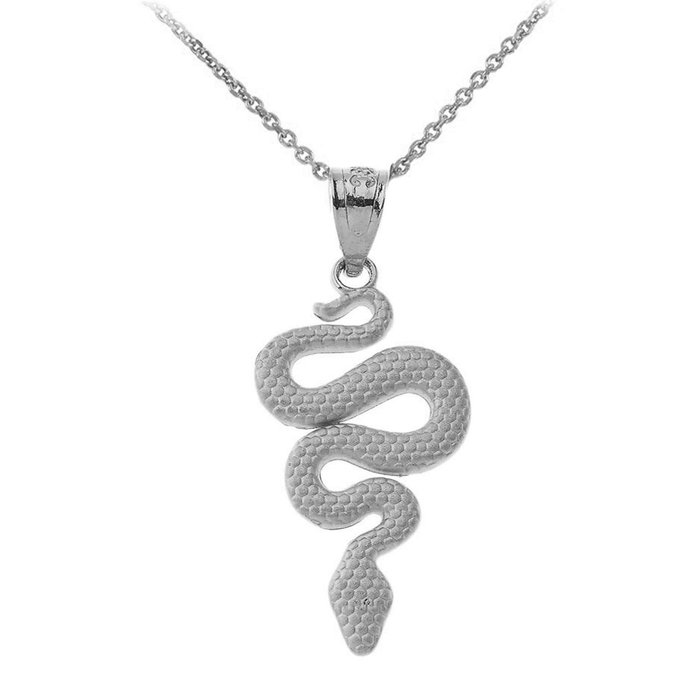 Textured Snake-Serpent Pendant Necklace in Sterling Silver