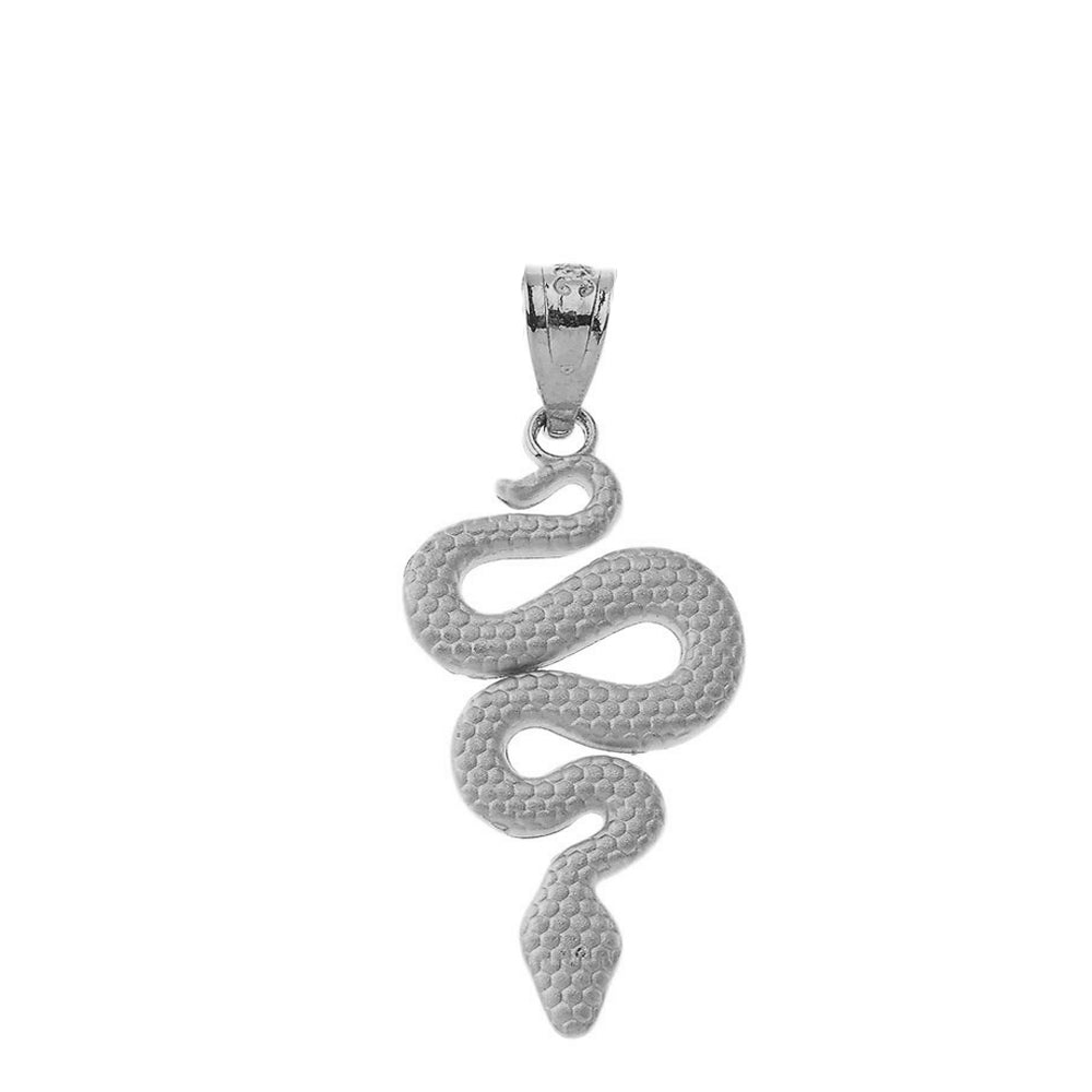 Textured Snake-Serpent Pendant Necklace in Sterling Silver, view 2