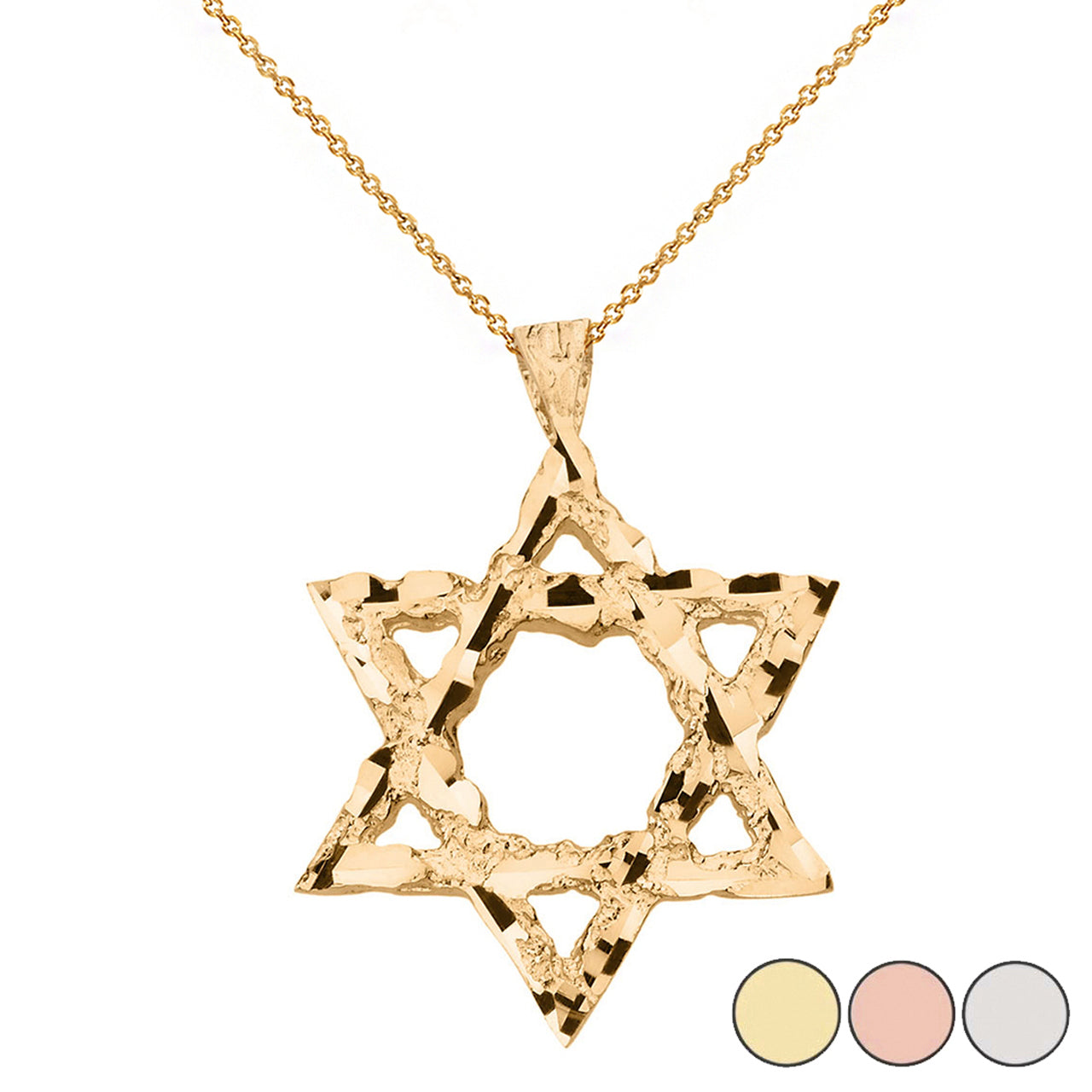 Textured Star of David Pendant Necklace in Solid Gold