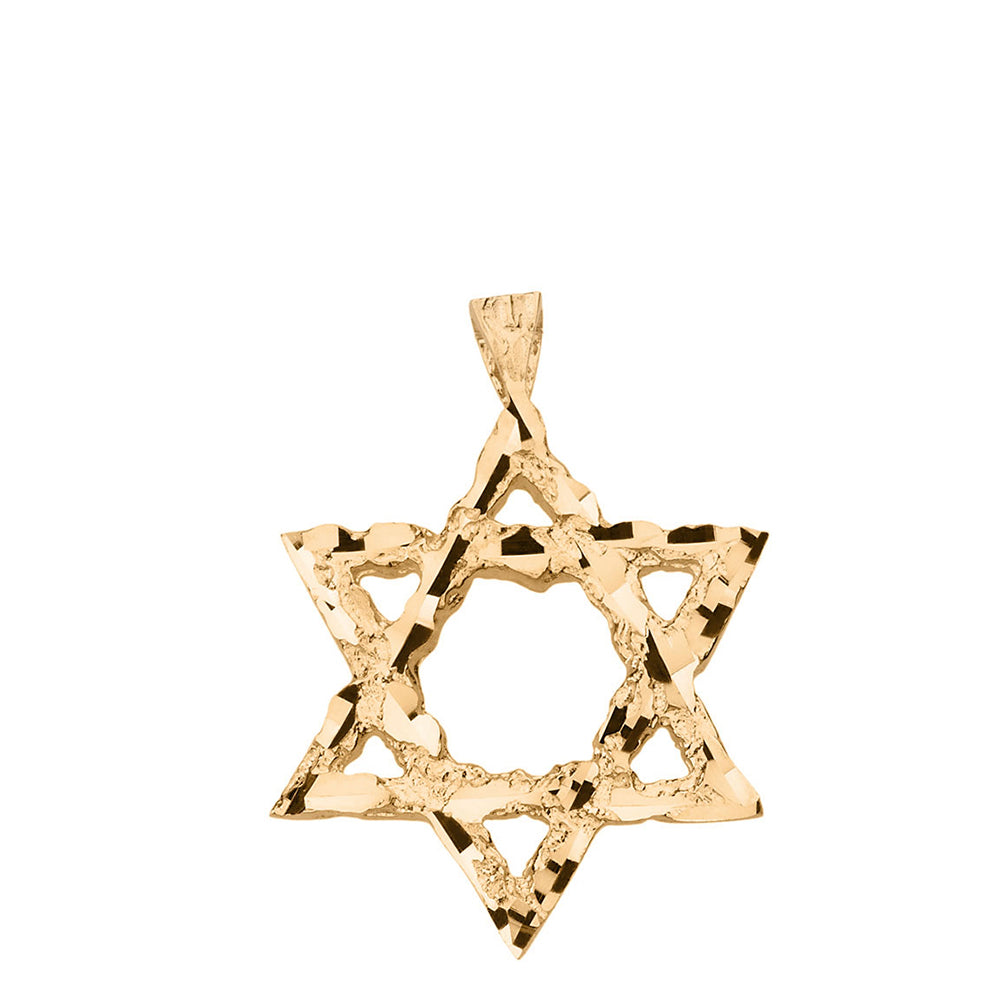 Textured Star of David Pendant Necklace in Solid Gold, view 2