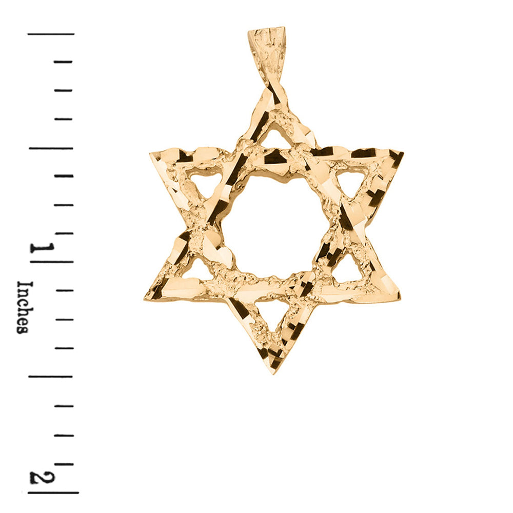 Textured Star of David Pendant Necklace in Solid Gold, view 3