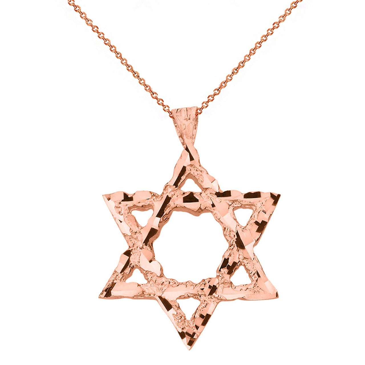 Textured Star of David Pendant Necklace in Solid Gold, view 4