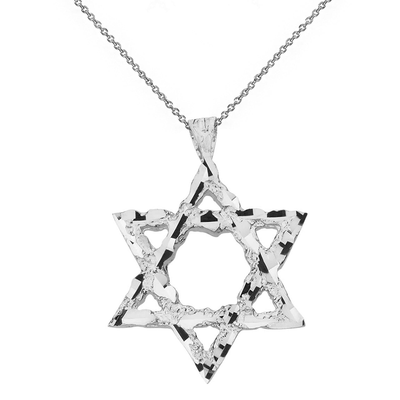 Textured Star of David Pendant Necklace in Solid Gold, view 6
