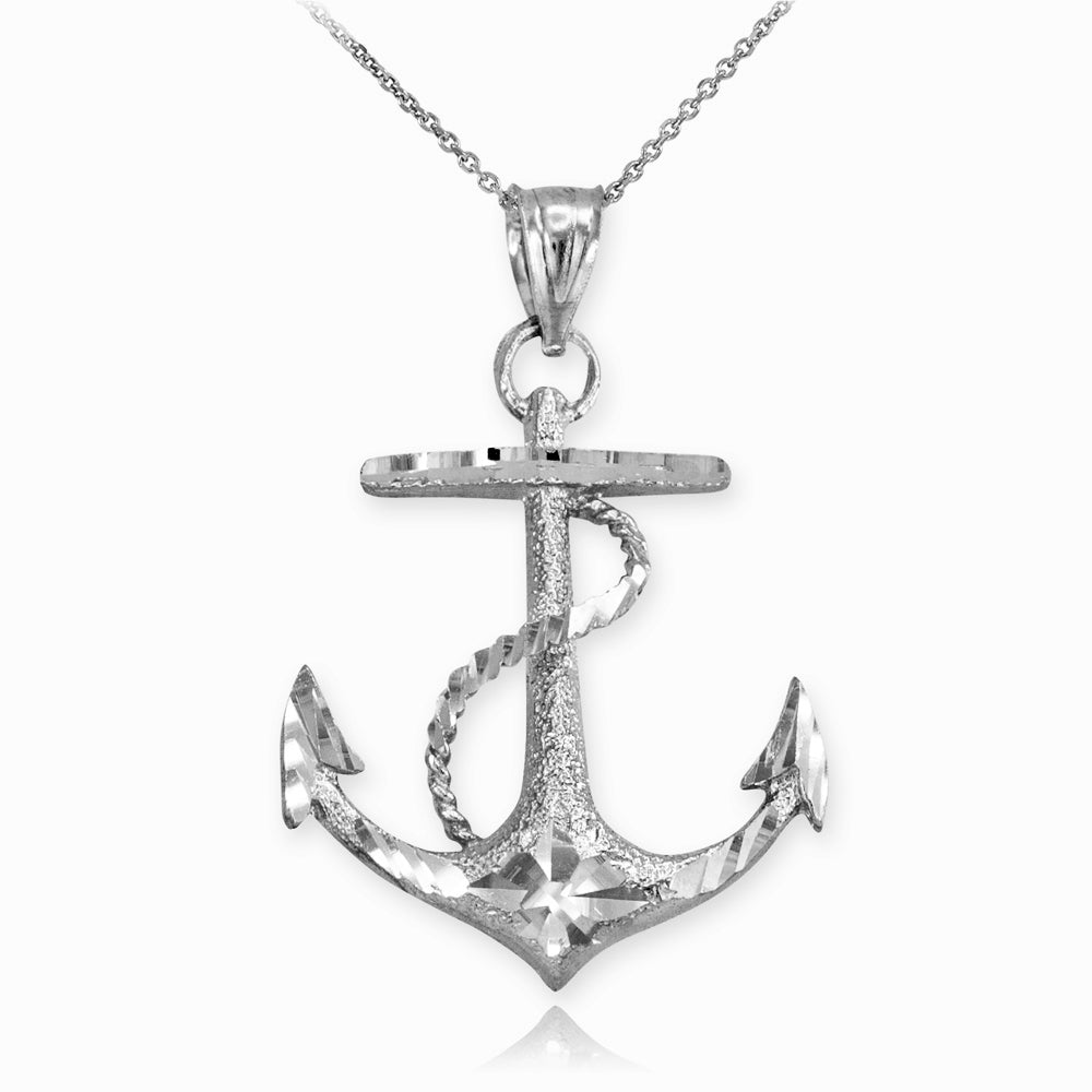 Textured Sterling Silver Mariner Anchor Pendant Necklace