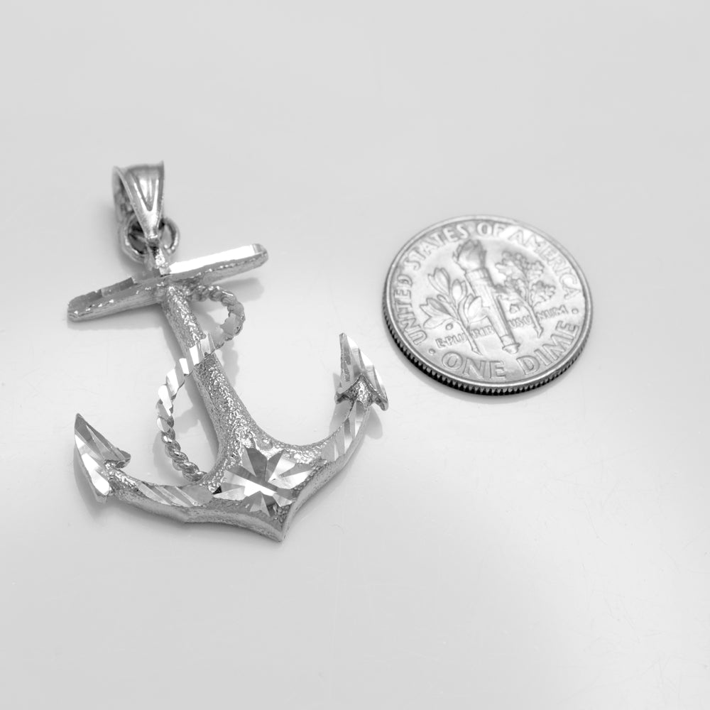 Textured Sterling Silver Mariner Anchor Pendant Necklace, view 2