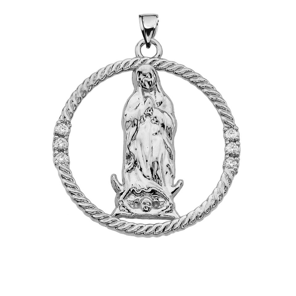 The Blessed Virgin Mary Diamond Gold Round Design Pendant Necklace, view 7