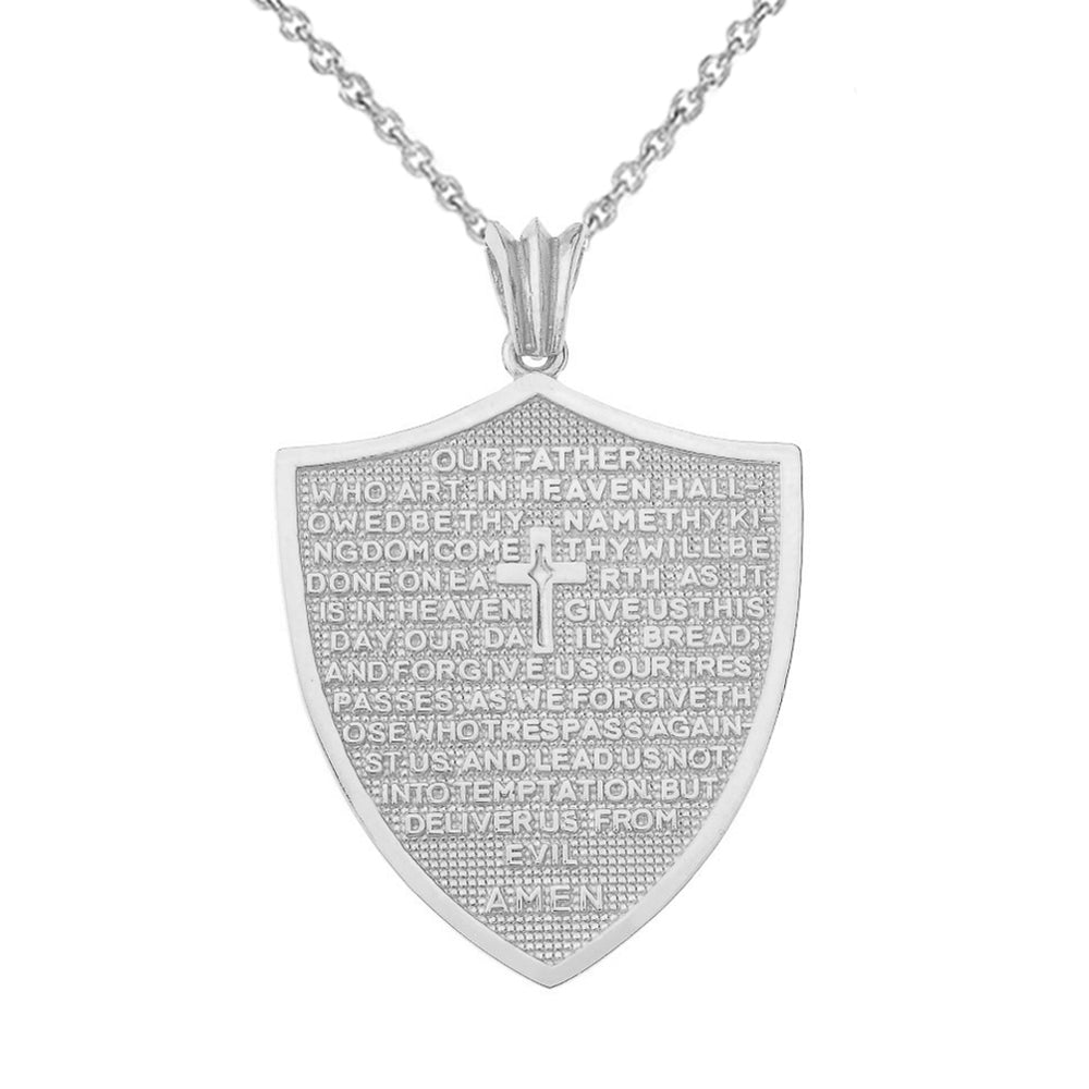 The Lords Prayer Shield Medallion Pendant Necklace in Sterling Silver