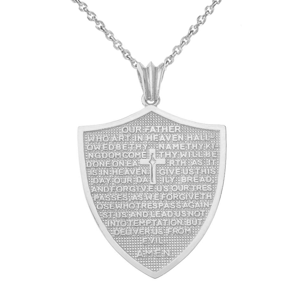 The Lords Prayer Shield Medallion Pendant Necklace in Sterling Silver