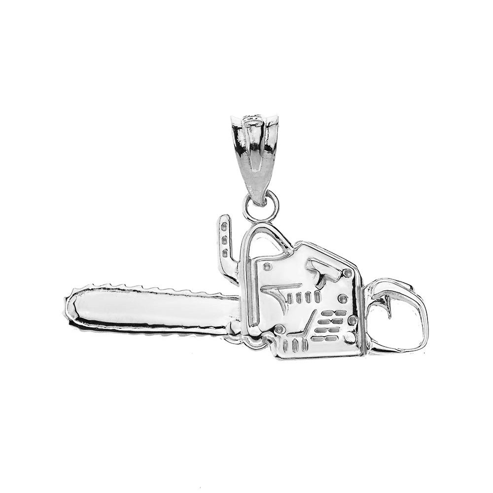 Timber Chainsaw Charm Pendant Necklace in Sterling Silver, view 2