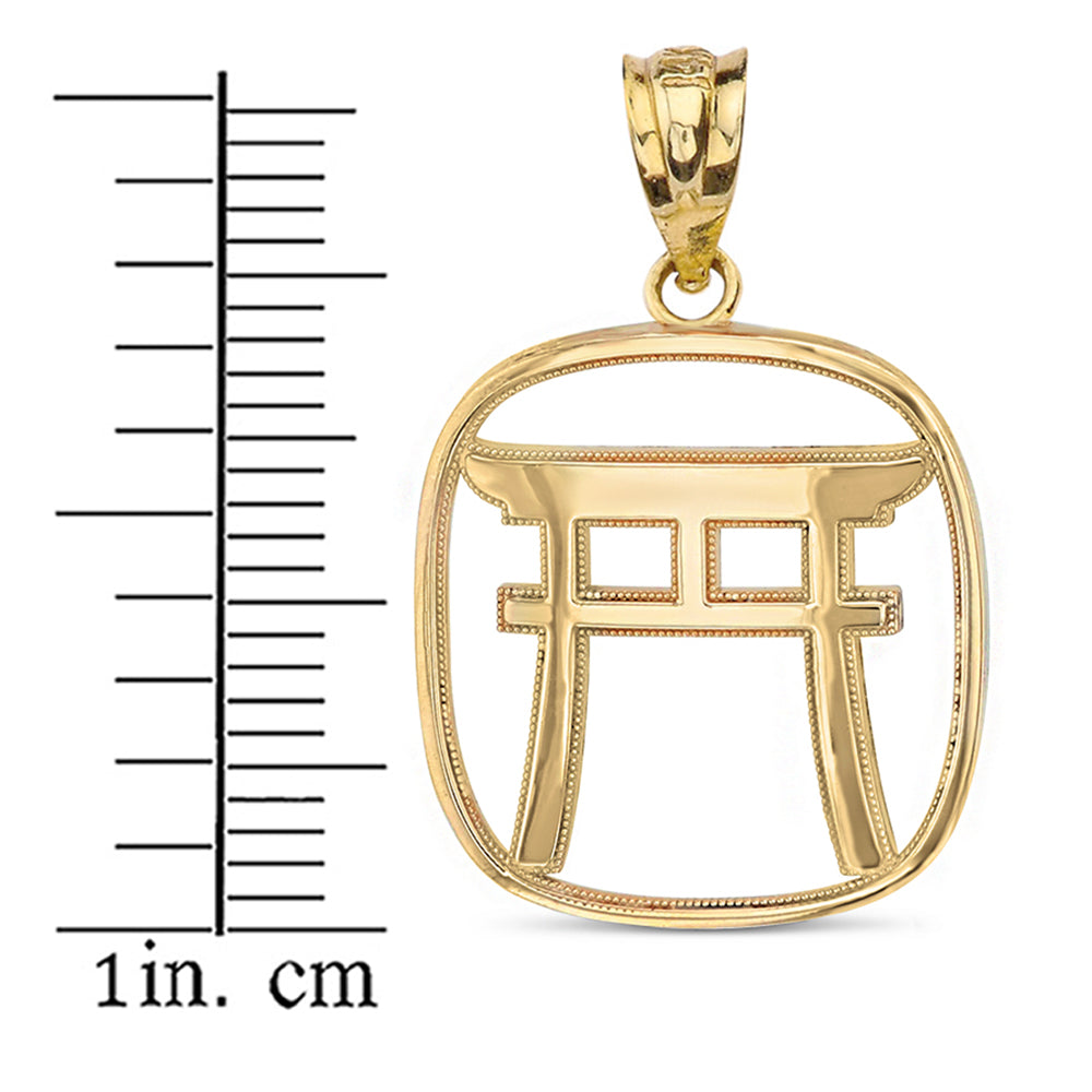 Torii Gate Japanese Symbol Shinto Shrine Pendant Necklace in Solid Gold, view 3