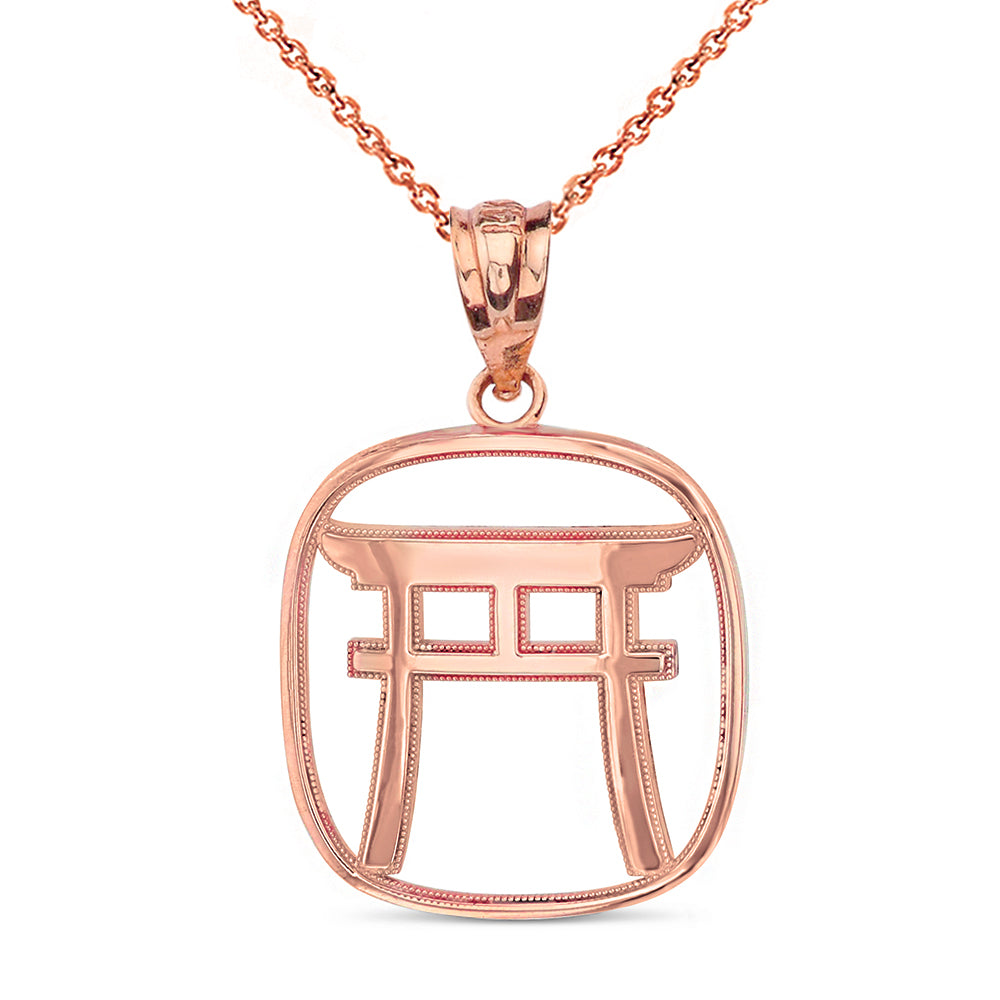 Torii Gate Japanese Symbol Shinto Shrine Pendant Necklace in Solid Gold, view 4