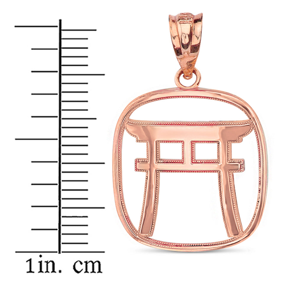 Torii Gate Japanese Symbol Shinto Shrine Pendant Necklace in Solid Gold, view 5
