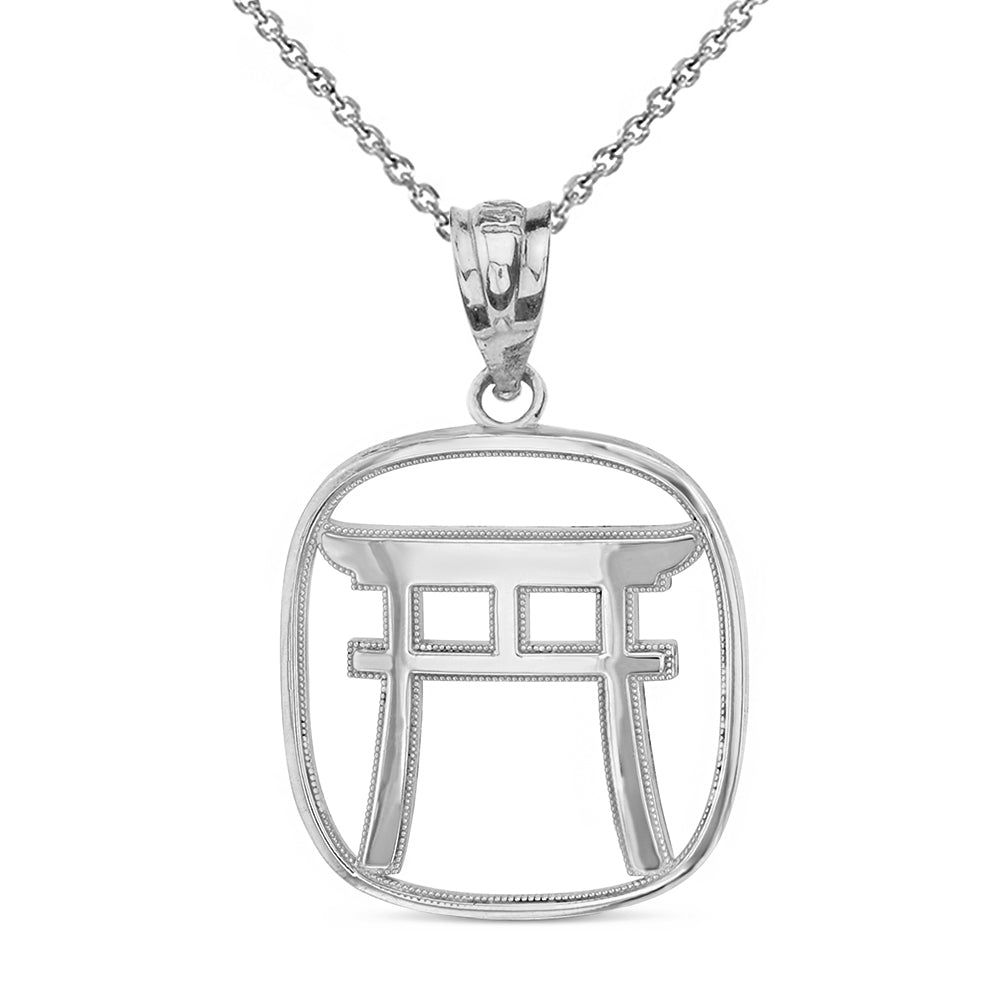 Torii Gate Japanese Symbol Shinto Shrine Pendant Necklace in Solid Gold, view 7