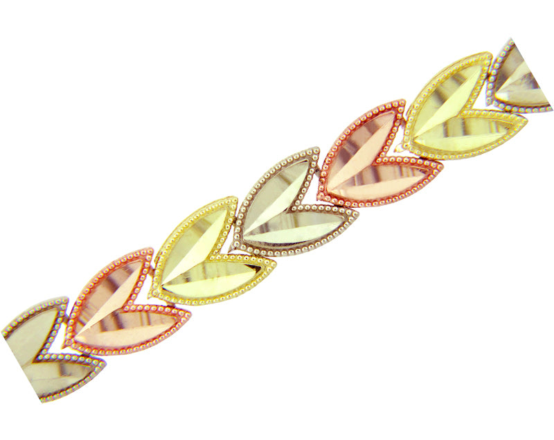 Tri-Color Gold 15 Años Quinceañera Milgrain Heart Link Bracelet, view 6