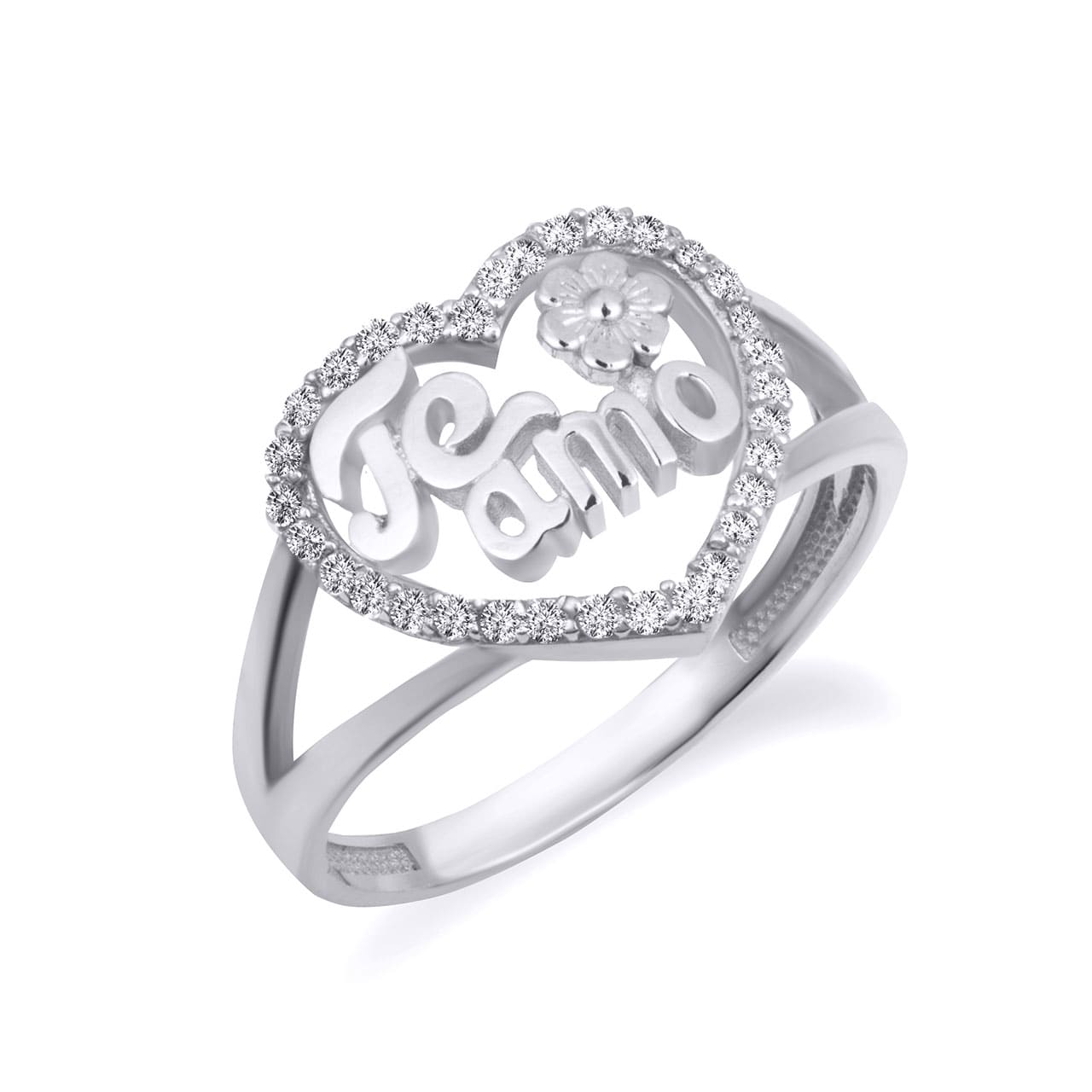 Tri-Color Gold Cubic Zirconia Te Amo Flower Heart Love Ring, view 4