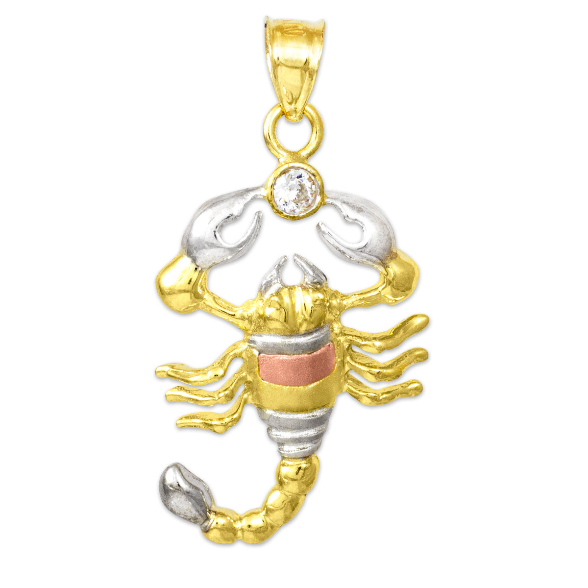Tri-Color Gold CZ Scorpion Charm Pendant Necklace