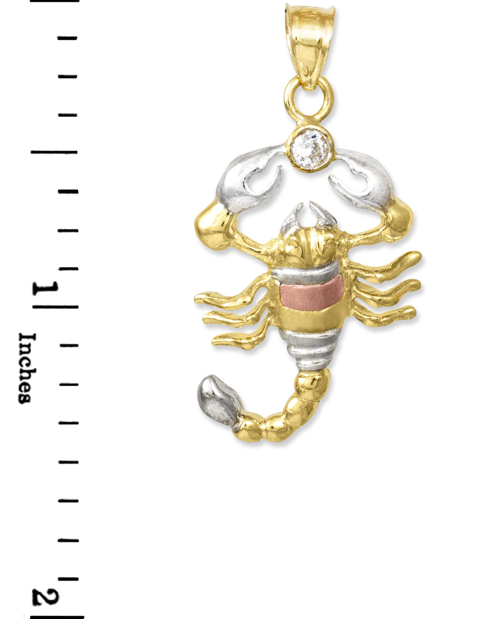 Tri-Color Gold CZ Scorpion Charm Pendant Necklace, view 2
