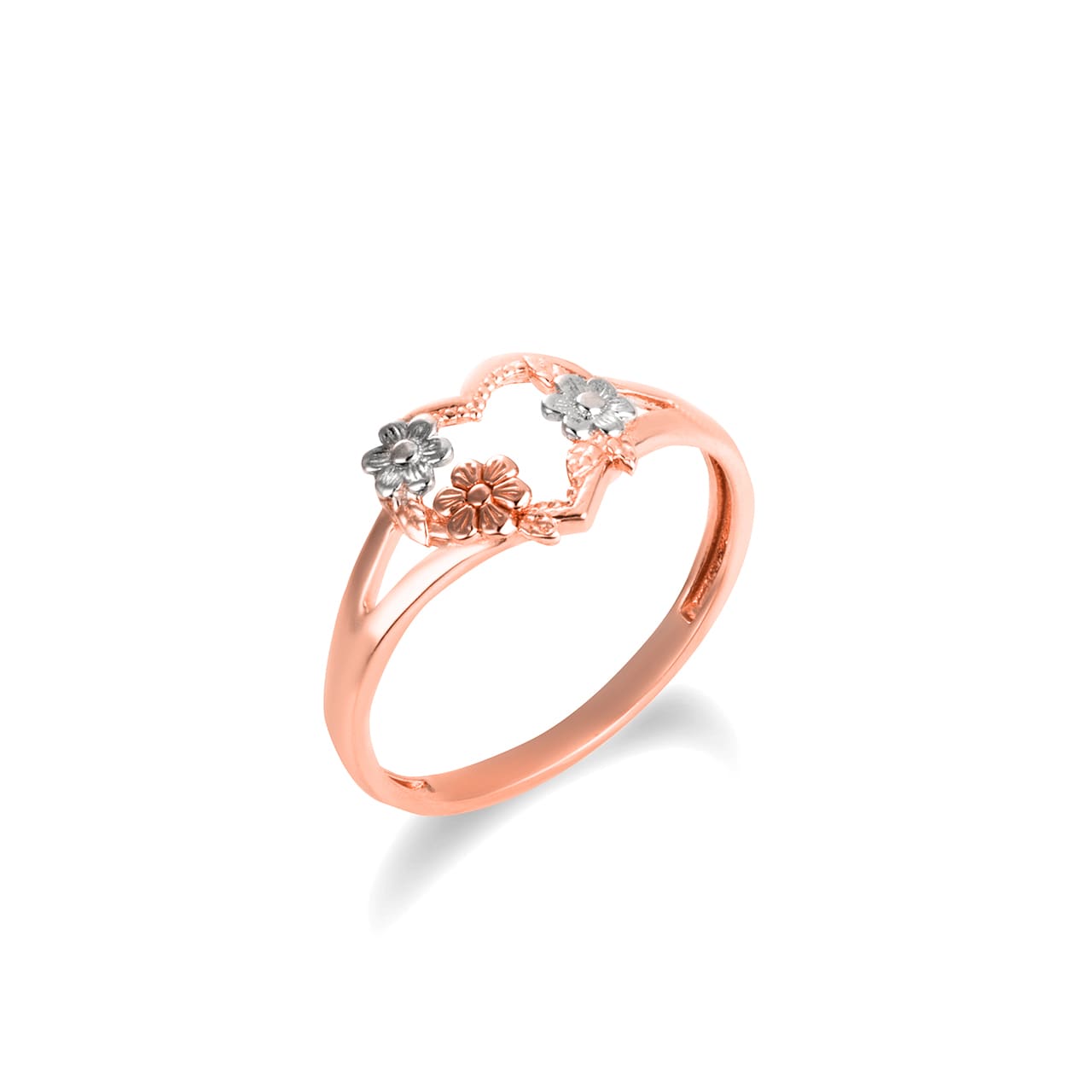 Tri-Color Gold Daisy Flower Heart Ring, view 4
