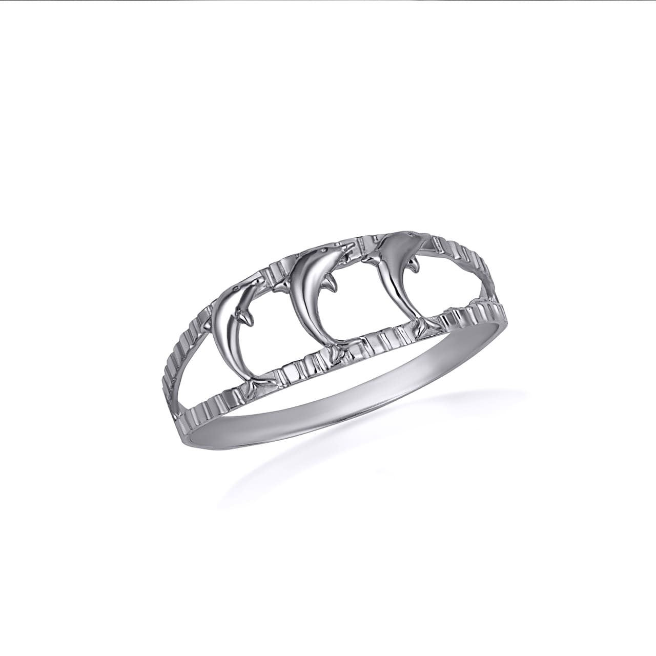 Tri-Color Gold Diamond Cut Dolphins Ring, view 3