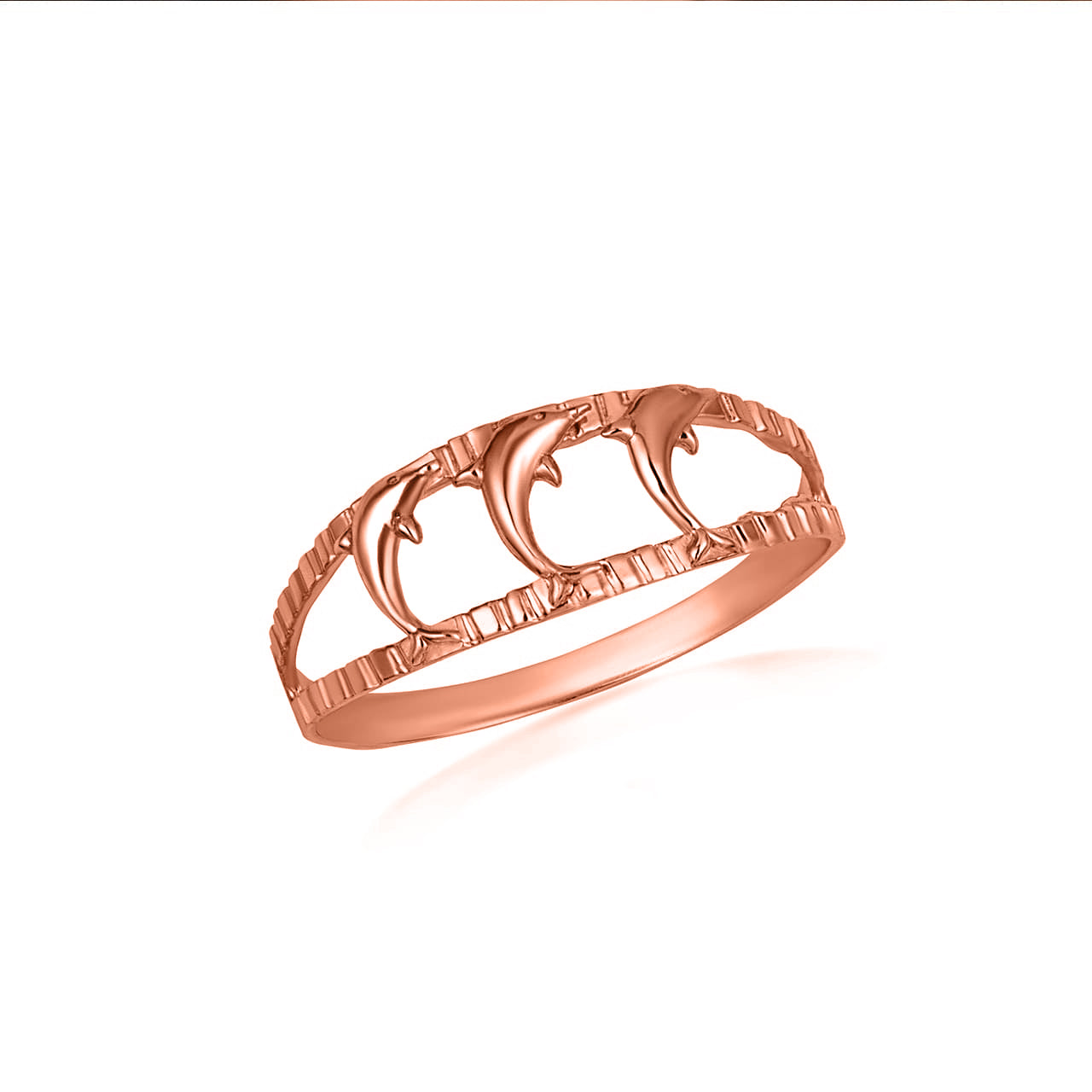 Tri-Color Gold Diamond Cut Dolphins Ring, view 4