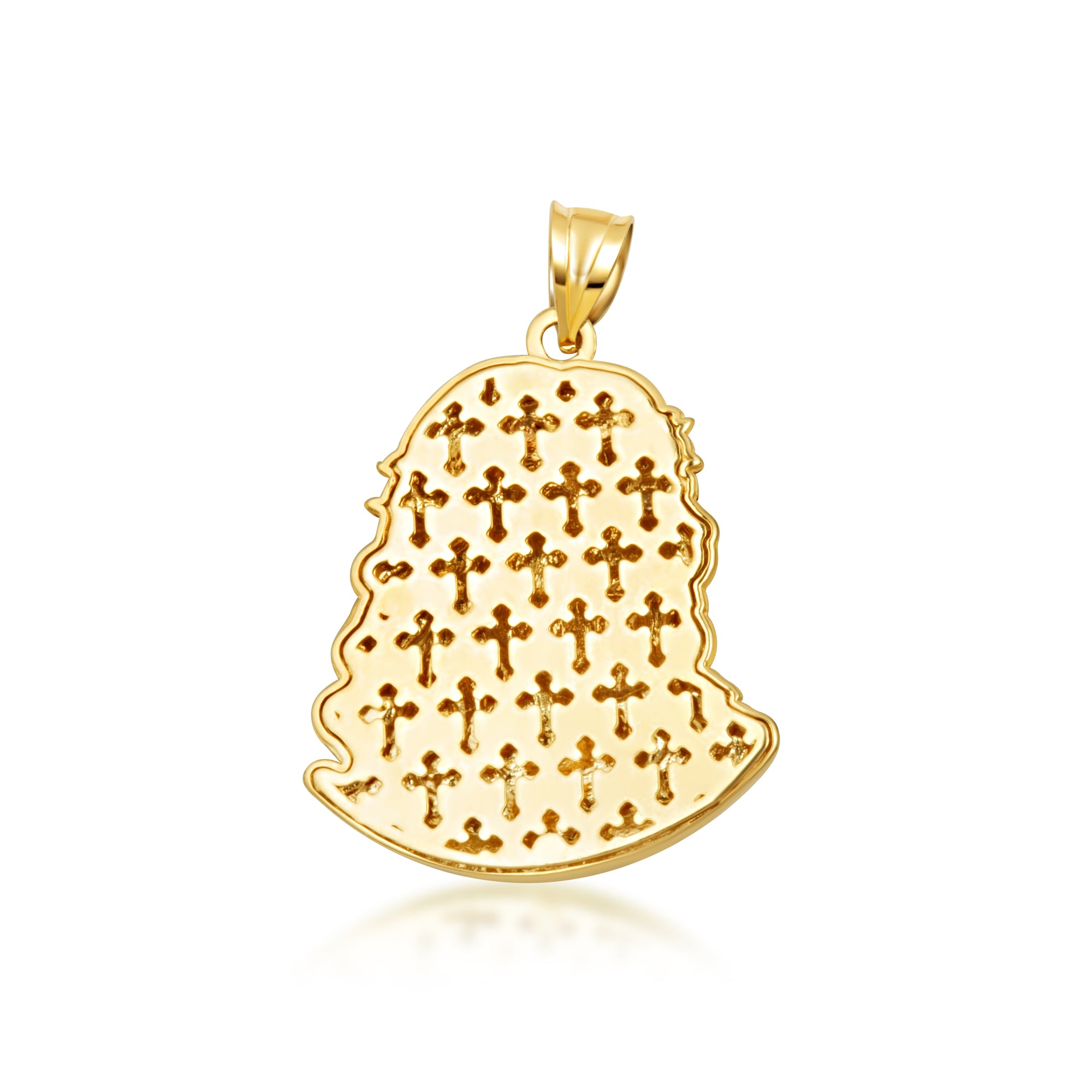 Tri-Color Gold Jesus Christ Face Diamond Cut CZ Pendant Necklace, view 6
