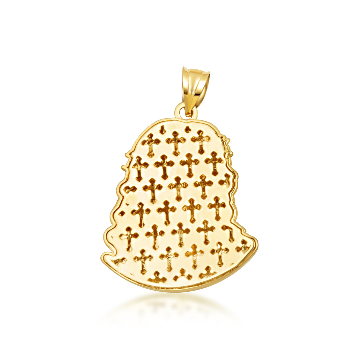 Tri-Color Gold Jesus Christ Face Diamond Cut CZ Pendant Necklace, view 6