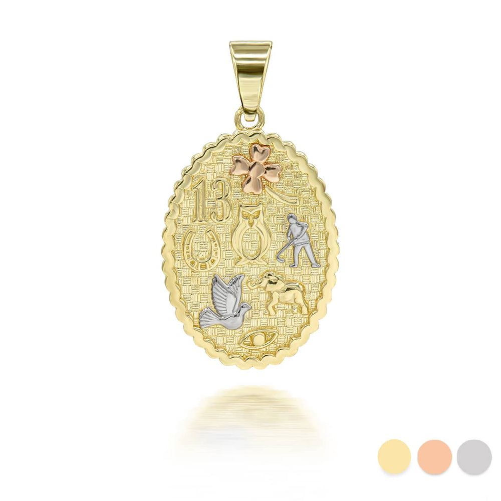 Tri-Color Gold Lucky Charm Pendant Necklace